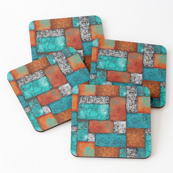 Item preview, Bohemian Patchwork orange turquoise blue black white designed and sold by Delinda Graphic Studio.