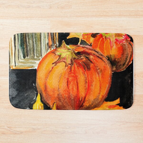 Item preview, Autumn scenary, pumpkins, golden colors, watercolors, illustration designed and sold by Ala Lopatniov.