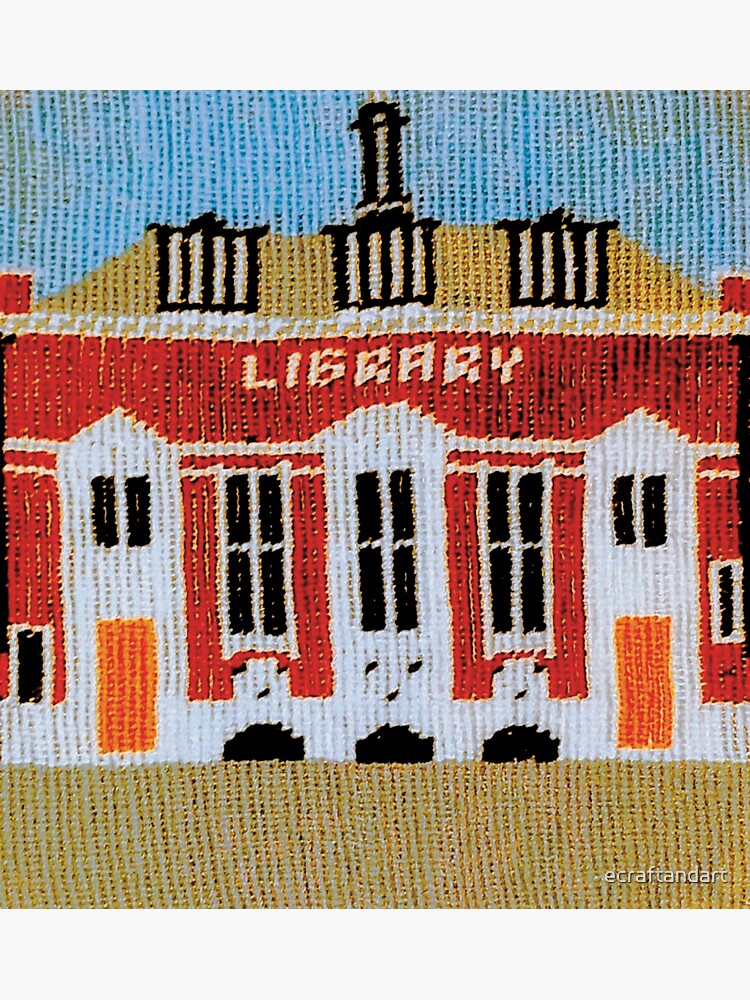 "Library Building Tapestry Design Print Gift (Fulham, London)" Sticker for Sale by ecraftandart 