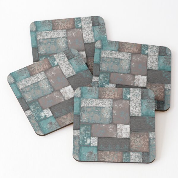 Item preview, Bohemian Patchwork aqua teal taupe grey white designed and sold by Delinda Graphic Studio.