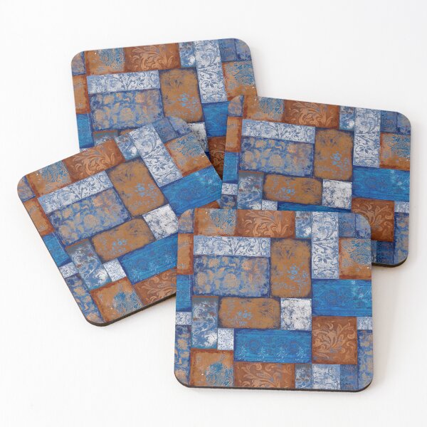Item preview, Bohemian Patchwork cobal blue rust brown white designed and sold by Delinda Graphic Studio.