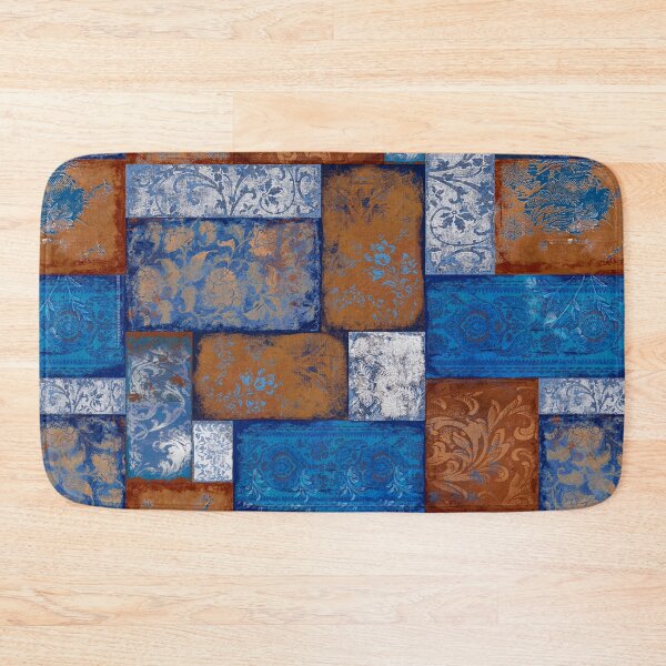 Item preview, Bohemian Patchwork cobal blue rust brown white designed and sold by Delinda Graphic Studio.