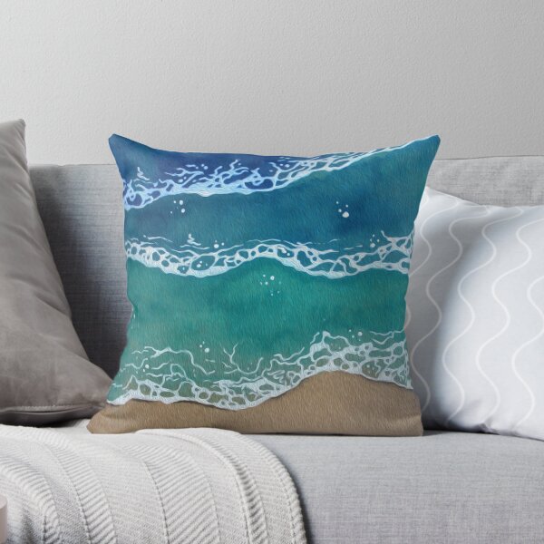 Waves - Aerial beach scene with breaking turquoise waves Throw Pillow