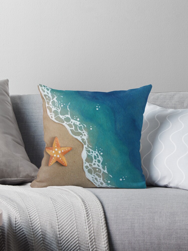 Starfish Beach scene with turquoise and blue waves and starfish