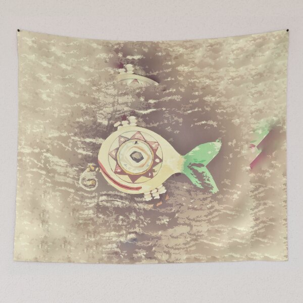 Artikelvorschau, Boho Fish 2 Coastal Design Style Ein bearbeitetes FOTO einer hölzernen Fisch-Wanddekoration entworfen und verkauft von Beachy.