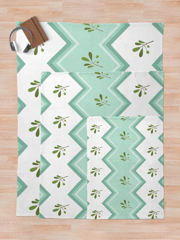 Alternate view of Trendy Green Chevron Flower Stripe Print Throw Blanket
