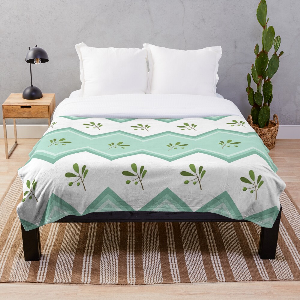 Trendy Green Chevron Flower Stripe Print Throw Blanket