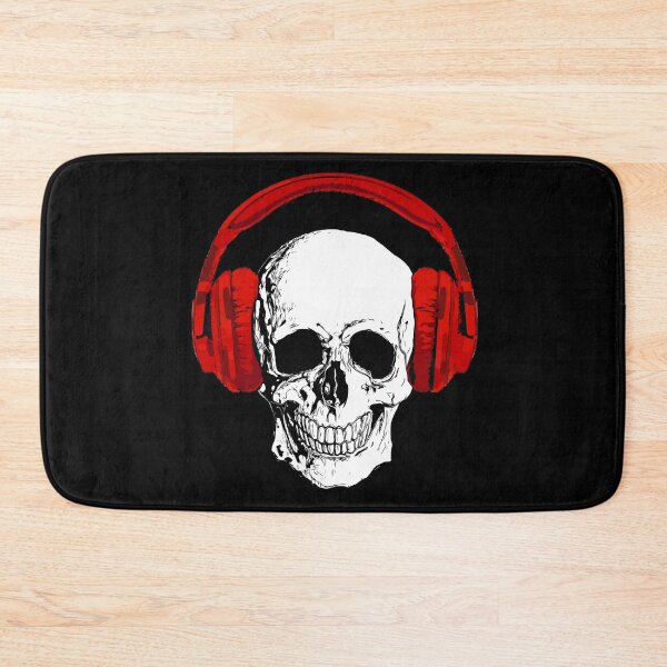 Item preview, Skull with vintage red headphones, listen to music, cool draw skull designed and sold by Collagedream.