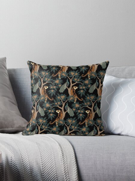 Item preview, Midnight Floral Pattern with Tigers & Peacocks designed and sold by Epitome Girl.