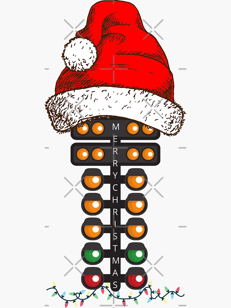 "Merry Christmas Drag Racing Tree Santa Xmas Lights Racer" Sticker for