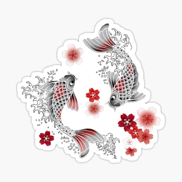 Koi sakura blossom in black Sticker
