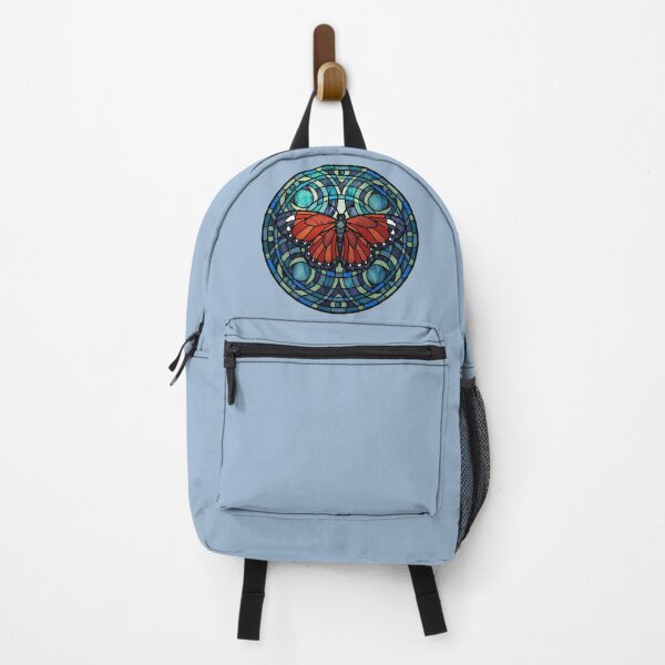 Item preview, Red Butterfly Round Blue Stained Glass designed and sold by Wyvernwrought.