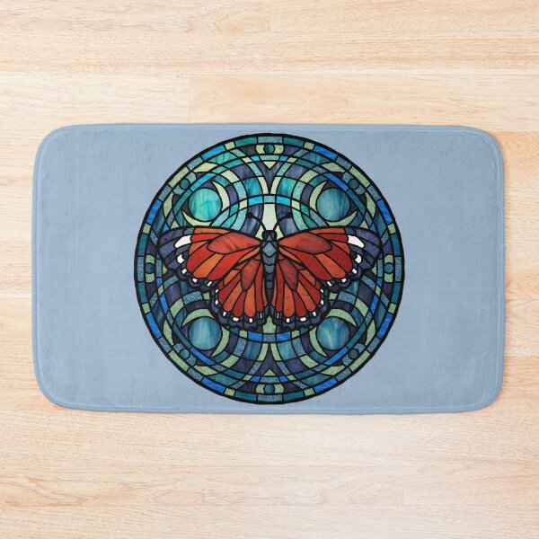 Item preview, Red Butterfly Round Blue Stained Glass designed and sold by Wyvernwrought.