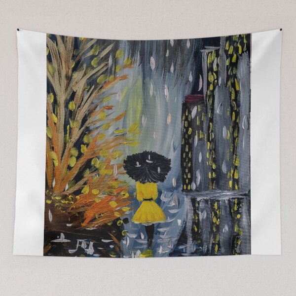Item preview, Lady enjoying walking through the city at night while it's raining. designed and sold by kkartwork.
