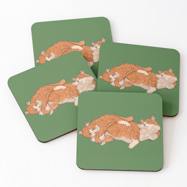 Item preview, Sleeping Fluffy Ginger Tabbies Cuddle Pile - Fern Green Background designed and sold by EcoElsa.