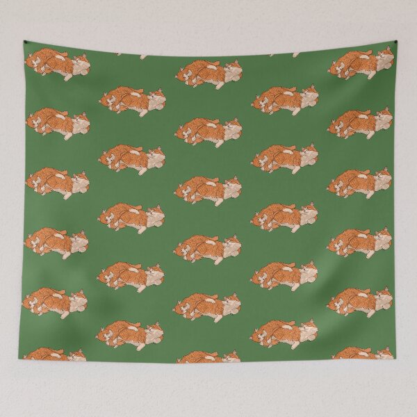 Item preview, Sleeping Fluffy Ginger Tabbies Cuddle Pile - Fern Green Background designed and sold by EcoElsa.