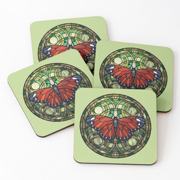 Item preview, Red Butterfly Round Green Stained Glass designed and sold by Wyvernwrought.