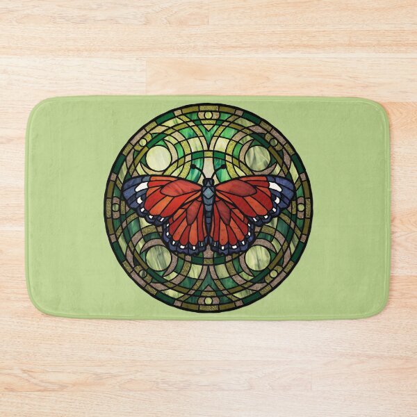 Item preview, Red Butterfly Round Green Stained Glass designed and sold by Wyvernwrought.