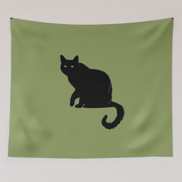 Item preview, Pitch Black Cat - Sage Green Background designed and sold by EcoElsa.