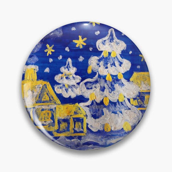 Item preview, Christmas picture - winter landscape with golden houses and silver fir-trees on blue background designed and sold by Irina Afonskaya.