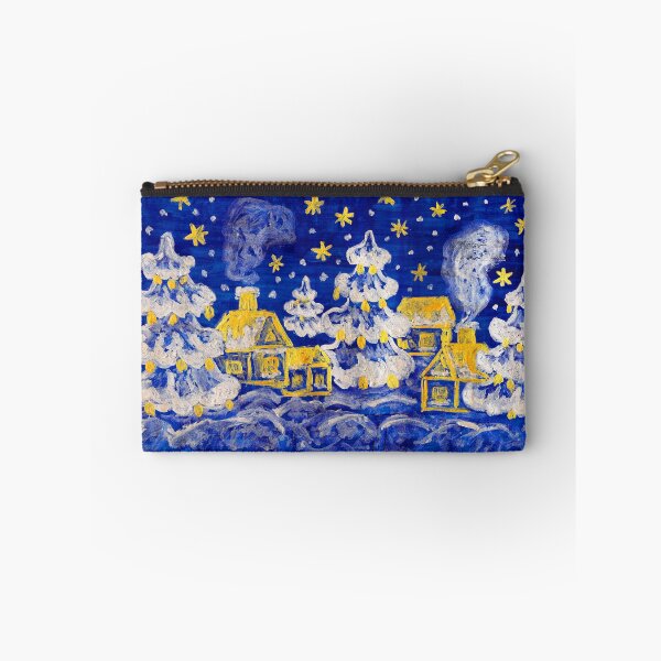 Item preview, Christmas picture - winter landscape with golden houses and silver fir-trees on blue background designed and sold by Irina Afonskaya.
