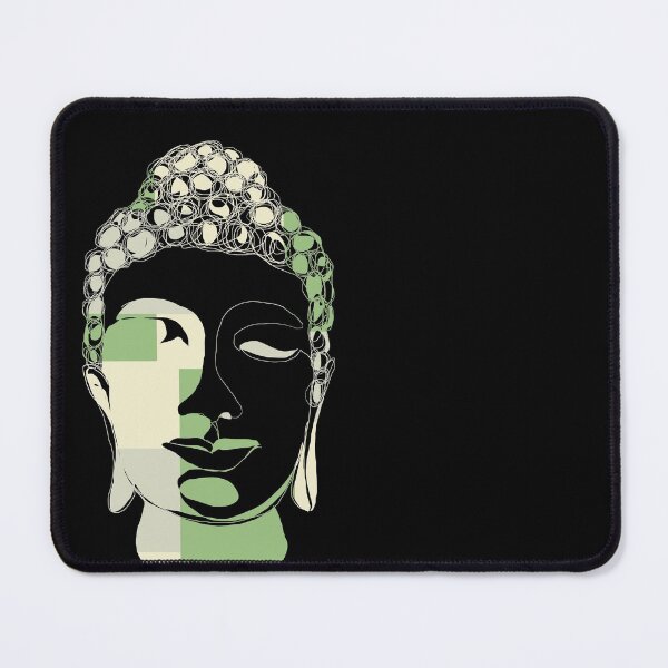 Item preview, Hand drawn Buddha Silhouette with Green Squares designed and sold by AMSonArt.