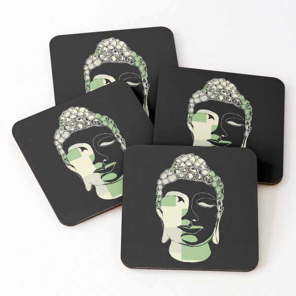 Item preview, Hand drawn Buddha Silhouette with Green Squares designed and sold by AMSonArt.