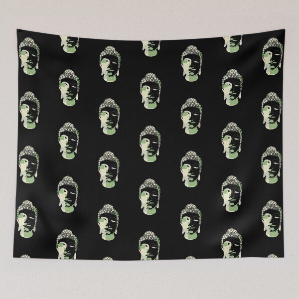 Item preview, Hand drawn Buddha Silhouette with Green Squares designed and sold by AMSonArt.