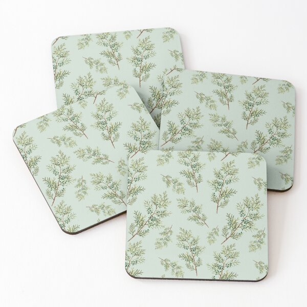 Item preview, Juniper berries - Vintage style wispy pine pattern on pale sage green designed and sold by yennyz.