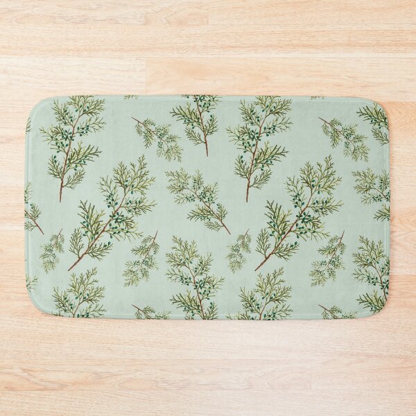 Item preview, Juniper berries - Vintage style wispy pine pattern on pale sage green designed and sold by yennyz.