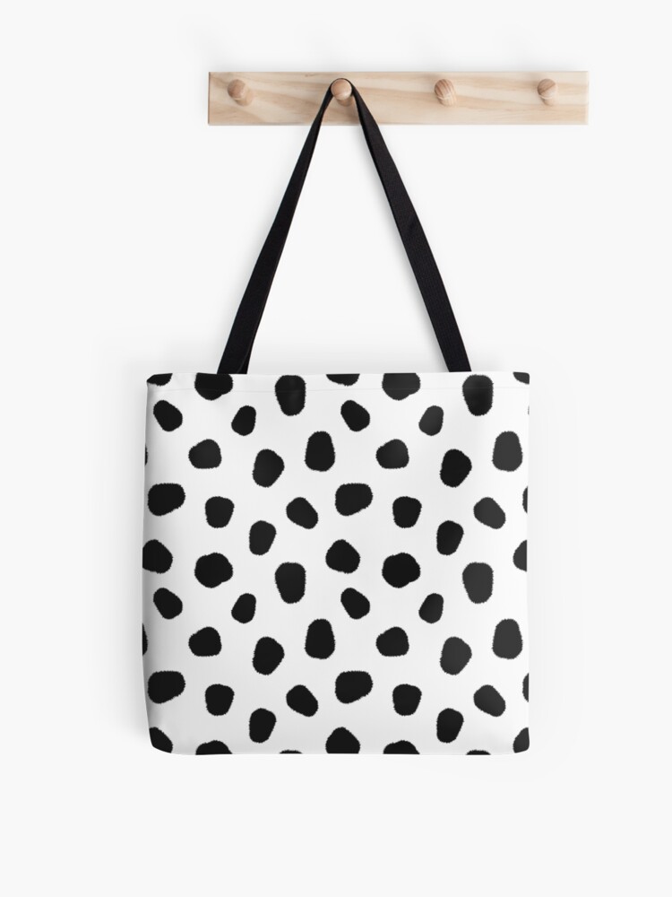 Tote Bag Black and White Dalmatian Polka Dot Print Design 