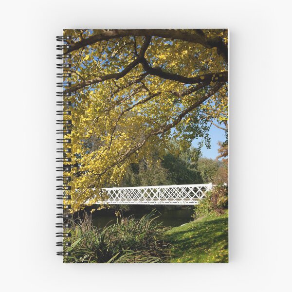 Item preview, A white bridge surrounded by trees in golden autumn colors designed and sold by Postertale.