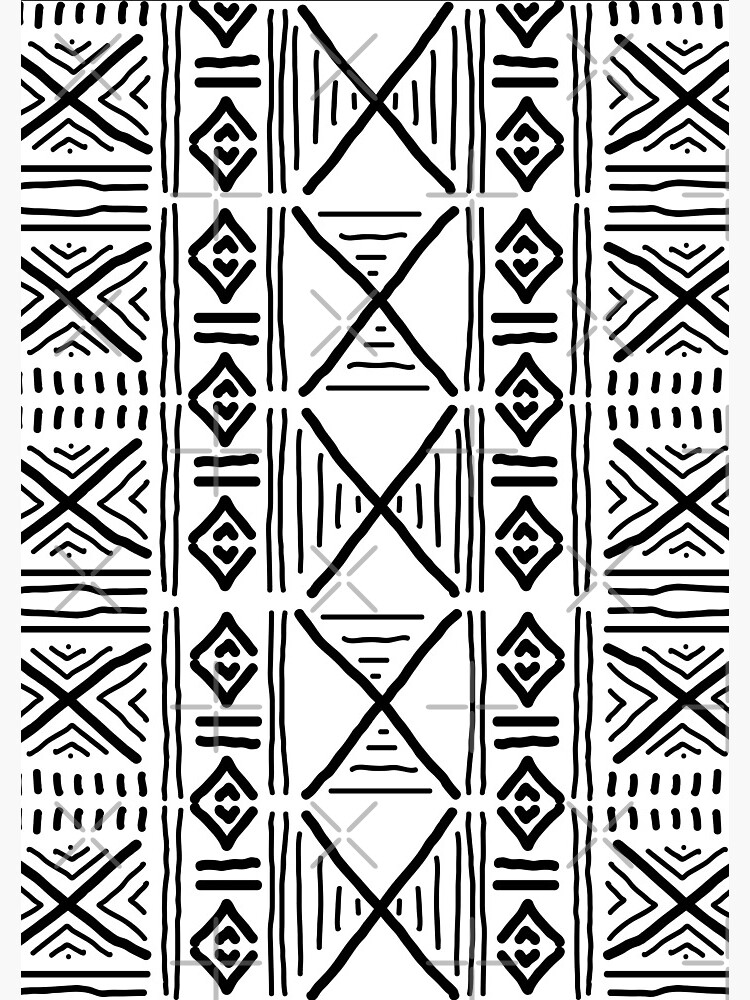 Traditional Black and White Bogolan Mud cloth Fabric Print White background Spiral Notebook