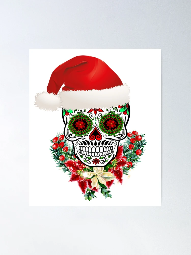 Skull in a Christmas Hat Straw Topper Graphic by