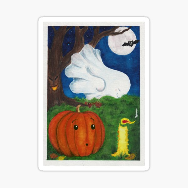 Halloween trick-or-treating cute pumpkin original watercolor art Sticker