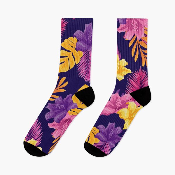 Artikelvorschau, Floraler Hibiskus Hawaiian Purple Pink Yellow Tropical entworfen und verkauft von myrgomez.