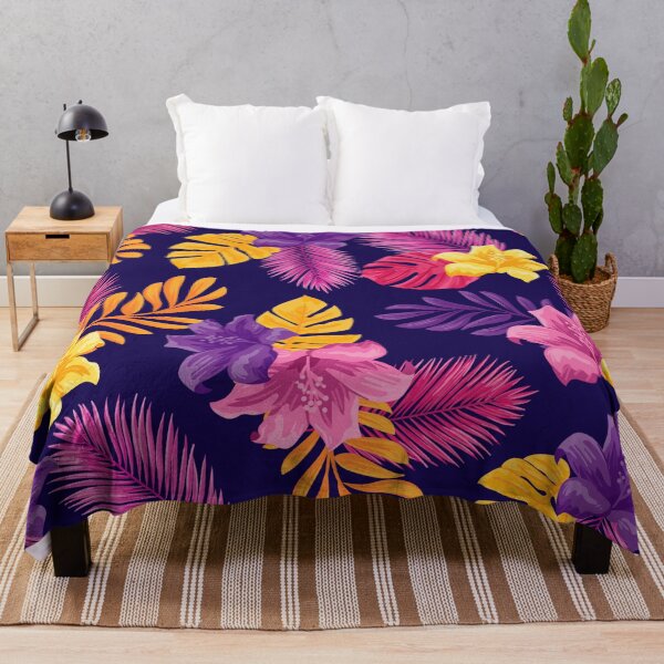 Artikelvorschau, Floraler Hibiskus Hawaiian Purple Pink Yellow Tropical entworfen und verkauft von myrgomez.