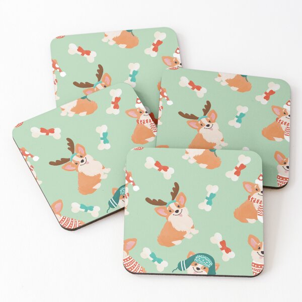 Item preview, Christmas Corgis And Treats Pattern On Green Background designed and sold by simonaburlacu.
