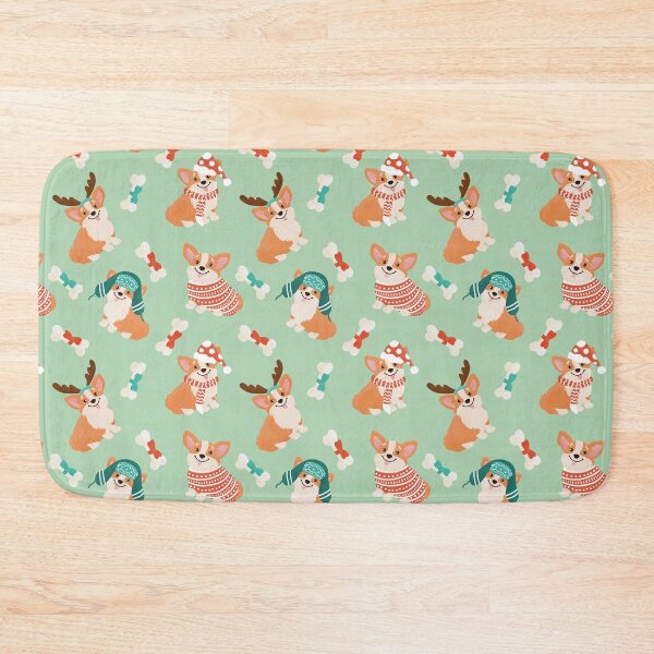 Item preview, Christmas Corgis And Treats Pattern On Green Background designed and sold by simonaburlacu.