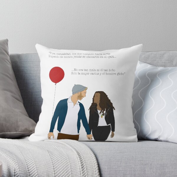 Cactus Woman and Balloon Man Throw Pillow
