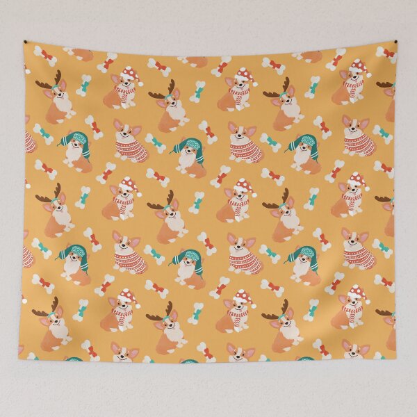 Item preview, Christmas Corgis And Treats Pattern On Orange Background designed and sold by simonaburlacu.