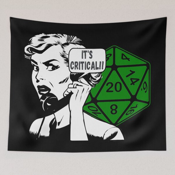 Item preview, Pop Art "It's Critical!!" Comic Woman on Phone AD&D Critical Hit d20 Polyhedral Dice Design designed and sold by Candlewood Museum & Gift Shoppe.