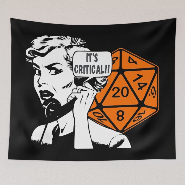 Item preview, Pop Art "It's Critical!!" Comic Woman on Phone AD&D Critical Hit d20 Polyhedral Dice Design designed and sold by Candlewood Museum & Gift Shoppe.