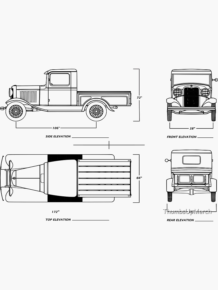 "Vintage 1932 Model B Pickup Blueprint Art" Sticker For Sale By ...