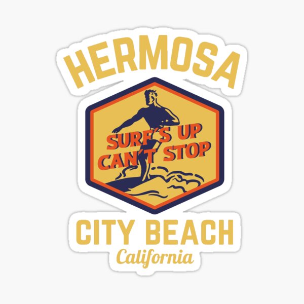 "Retro Hermosa City Beach, Hermosa Beach, California, Gold Text- Retro ...