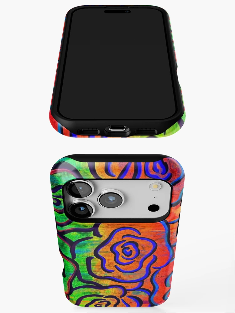 Thumbnail 3 of 4, iPhone Case, Neon Roses - Rainbow designed and sold by Colorfully-PKC.