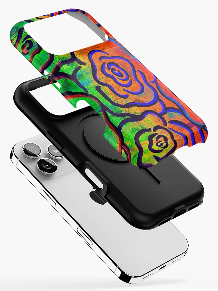 Thumbnail 2 of 4, iPhone Case, Neon Roses - Rainbow designed and sold by Colorfully-PKC.