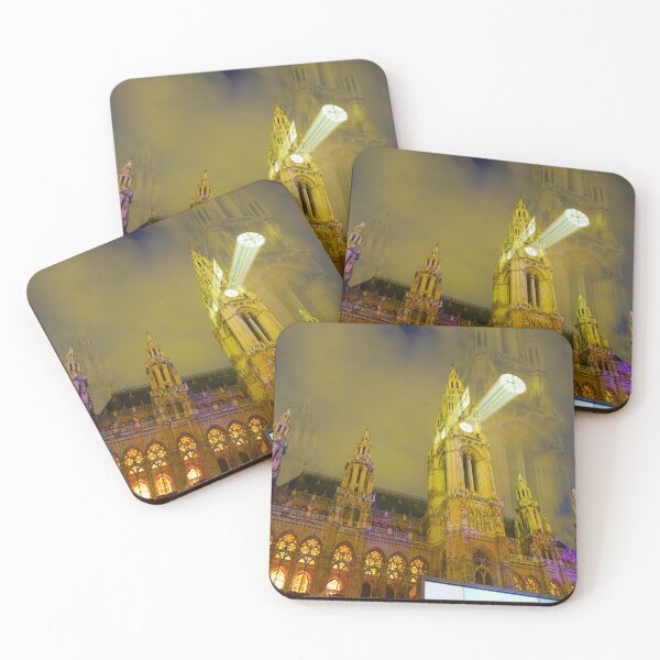 Item preview, Gothic effect, double image and zoom blur effect creating erie impressionist image of towm hall or Rathaus in Vienna., Austria. designed and sold by Brian Scantlebury.