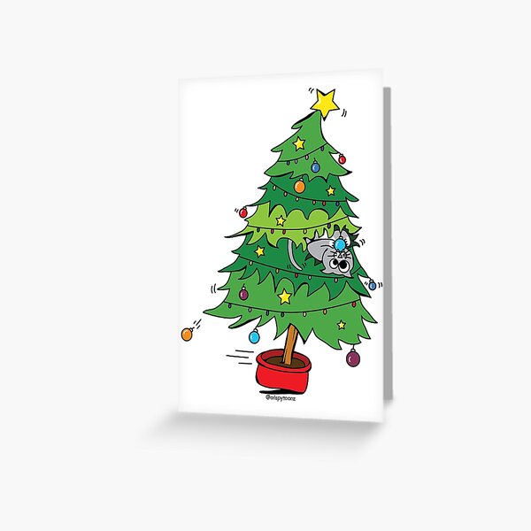 Christmas Holiday - Cat In Tree Card On White Greeting Card