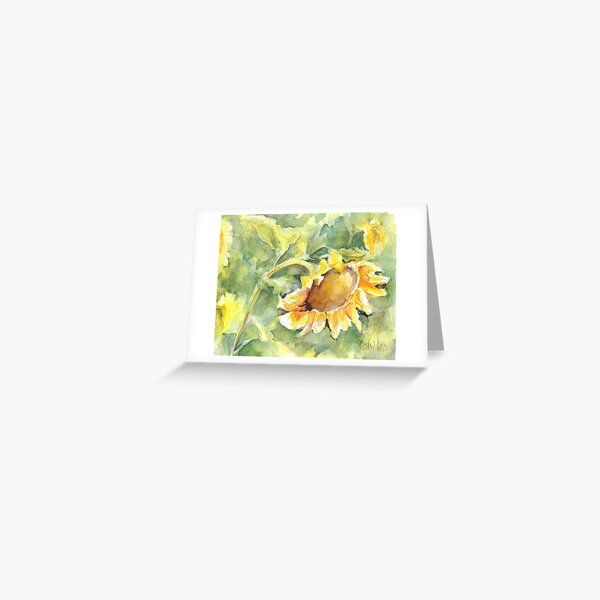Watercolor of sunflower amidst field of sunflowers Greeting Card